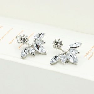Zircon Crystal Ear Cuff Clip Leaf Stud Earrings